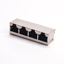 4 Port RJ45 Jack 180 Degree Shielded Connector Through Hole PCB Mount 20pcs