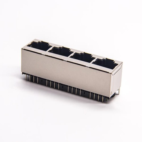 4 Port RJ45 Jack 180 Degree Shielded Connector Through Hole PCB Mount 4 Port RJ45 Jack 180 Degree Shielded Connector Through Hole PCB Mount