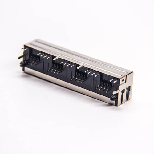 4 Port RJ45 PCB with LED Right Angled Through Hole PCB Mount with EMI 20pcs 4 Port RJ45 PCB with LED Right Angled Through Hole PCB Mount with EMI 20pcs