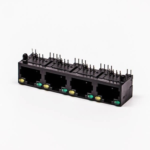 4 RJ45 Female Connector 4 Port 1*4 Black R/A Unshield With LED for PCB 4 RJ45 Female Connector 4 Port 1*4 Black R/A Unshield With LED for PCB
