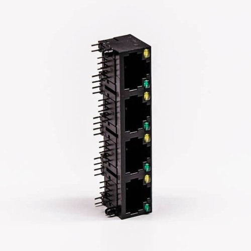 4 RJ45 Female Connector 4 Port 1*4 Black R/A Unshield With LED for PCB 4 RJ45 Female Connector 4 Port 1*4 Black R/A Unshield With LED for PCB