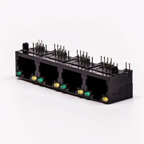 4 RJ45 Female Connector 4 Port 1*4 Black R/A Unshield With LED for PCB 4 RJ45 Female Connector 4 Port 1*4 Black R/A Unshield With LED for PCB