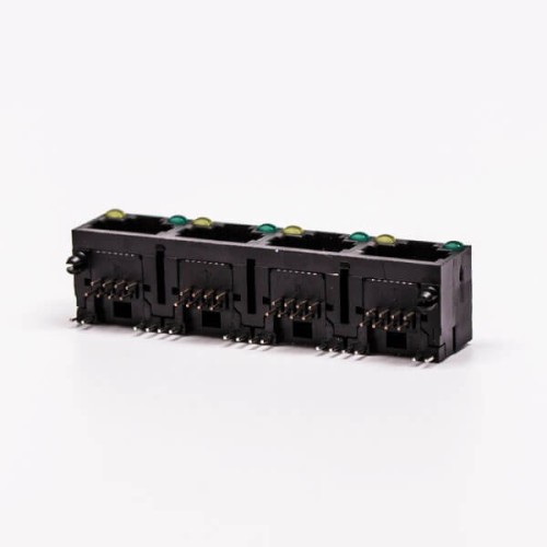 4 RJ45 Female Connector 4 Port 1*4 Black R/A Unshield With LED for PCB 4 RJ45 Female Connector 4 Port 1*4 Black R/A Unshield With LED for PCB