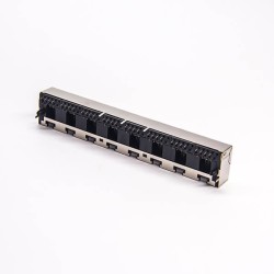 8 Port RJ45 Socket 90 Degree 8p8c Shielded DIP Type PCB Mount Network Connector
