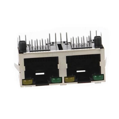 Double RJ45 Connector Jack with LEDs - Shielded Double RJ45 Connector Jack with LEDs - Shielded