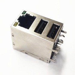 Double USB RJ45 Connector USB2.0 Three Port Female With LED 2pcs