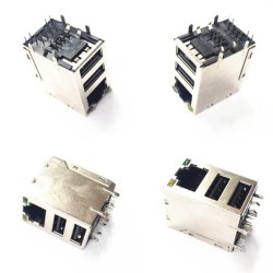 Double USB RJ45 Connector USB2.0 Three Port Female With LED 2pcs