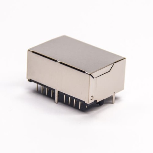 Dual Port RJ45 Connector Right Angled Through Hole with EMI Shielded Jack Dual Port RJ45 Connector Right Angled Through Hole with EMI Shielded Jack