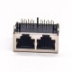 Dual Port RJ45 Connector Right Angled Through Hole with EMI Shielded Jack Dual Port RJ45 Connector Right Angled Through Hole with EMI Shielded Jack