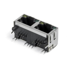 Dual Port RJ45 Ethernet 8P8C Connector PCB Mount 1*2 LED Shielded No Magnetics
