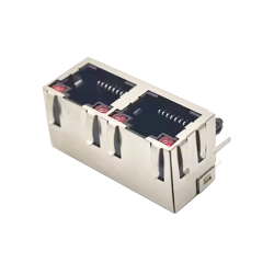 Dual Port RJ45 Ethernet 8P8C Connector PCB Mount 1*2 LED Shielded No Magnetics 20pcs