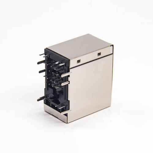 Dual Port RJ45 Ethernet Network with LED Right Angled Through Hole PCB Mount Dual Port RJ45 Ethernet Network with LED Right Angled Through Hole PCB Mount
