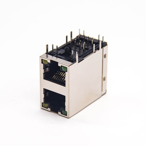 Dual Port RJ45 Ethernet Network with LED Right Angled Through Hole PCB Mount Dual Port RJ45 Ethernet Network with LED Right Angled Through Hole PCB Mount