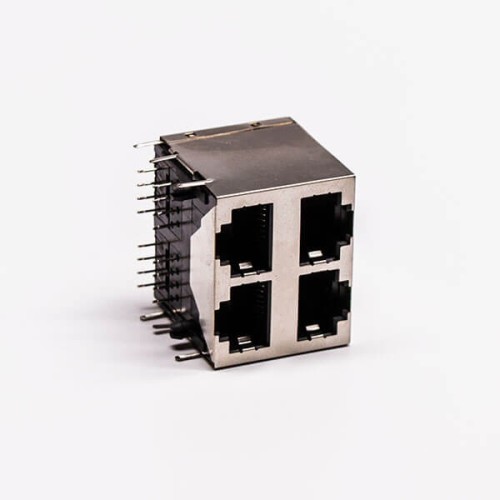 Dual RJ45 Connector 2*2 Female R/A 4 Port with Shield With LED for PCB Mount 20pcs Dual RJ45 Connector 2*2 Female R/A 4 Port with Shield With LED for PCB Mount 20pcs