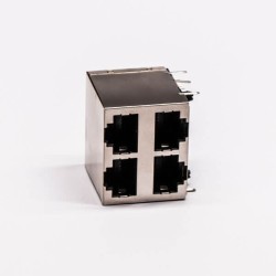 Dual RJ45 Connector 2*2 Female R/A 4 Port with Shield With LED for PCB Mount 20pcs
