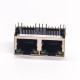 Dual RJ45 Connector PCB Through Hole Right Angled Shielded Jack with LED Dual RJ45 Connector PCB Through Hole Right Angled Shielded Jack with LED