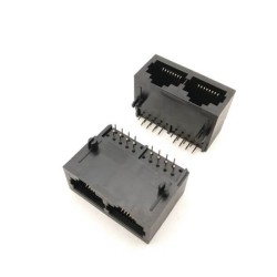 Dual RJ45 LAN Modular Network Connector 8P8C 1x2 All Plastics 90 Degree Unshield without Led Female