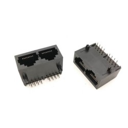 Dual RJ45 LAN Modular Network Connector 8P8C 1x2 All Plastics 90 Degree Unshield without Led Female