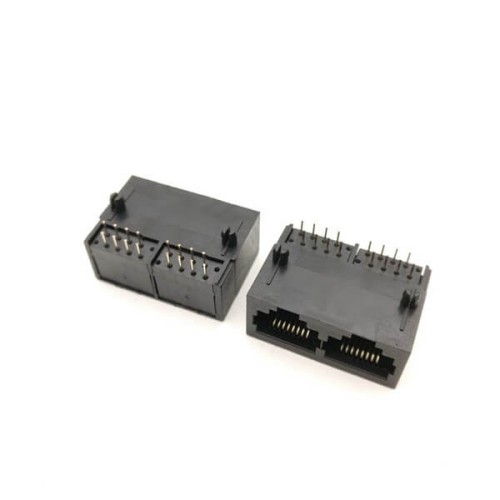 Dual RJ45 LAN Modular Network Connector 8P8C 1x2 All Plastics 90 Degree Unshield without Led Female Dual RJ45 LAN Modular Network Connector 8P8C 1x2 All Plastics 90 Degree Unshield without Led Female