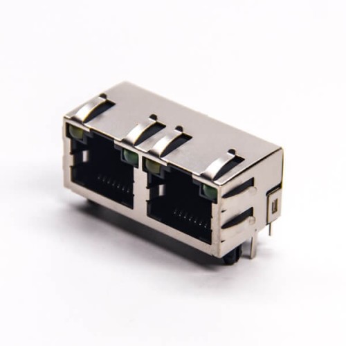 Dual RJ45 Module Network Right Angled DIP for PCB Mount with EMI LED Dual RJ45 Module Network Right Angled DIP for PCB Mount with EMI LED