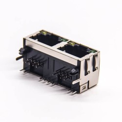 Dual RJ45 Module Network Right Angled DIP for PCB Mount with EMI LED
