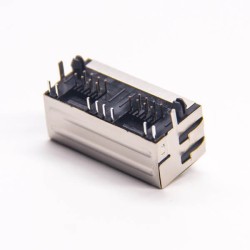 Dual RJ45 Module Network Right Angled DIP for PCB Mount with EMI LED