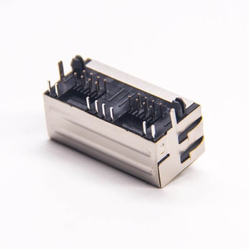 Dual RJ45 Module Network Right Angled DIP for PCB Mount with EMI LED Dual RJ45 Module Network Right Angled DIP for PCB Mount with EMI LED