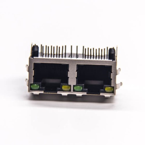 Dual RJ45 Module Network Right Angled DIP for PCB Mount with EMI LED Dual RJ45 Module Network Right Angled DIP for PCB Mount with EMI LED