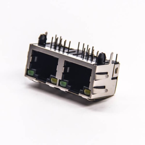 Dual RJ45 Module Network Right Angled DIP for PCB Mount with EMI LED Dual RJ45 Module Network Right Angled DIP for PCB Mount with EMI LED