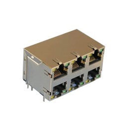 Ethernet RJ45 Connectors Jack 2*3 Stacked Gigabit Ethernet With Magnetics and Lights
