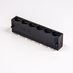 Female RJ45 Jack 10p8c Connector Black Plastic Shell 1x6 Port Through Hole