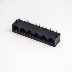 Female RJ45 Jack 10p8c Connector Black Plastic Shell 1x6 Port Through Hole