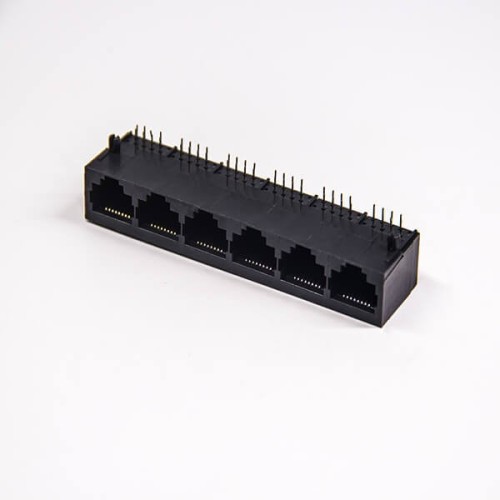Female RJ45 Jack 10p8c Connector Black Plastic Shell 1x6 Port Through Hole Female RJ45 Jack 10p8c Connector Black Plastic Shell 1x6 Port Through Hole