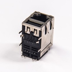 Filtered RJ45 Coupler 90 Degree Shielded Double Port with LEDS with EMI Netword Connector
