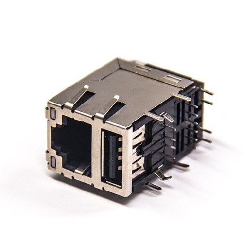 Filtered RJ45 Coupler 90 Degree Shielded Double Port with LEDS with EMI Netword Connector Filtered RJ45 Coupler 90 Degree Shielded Double Port with LEDS with EMI Netword Connector