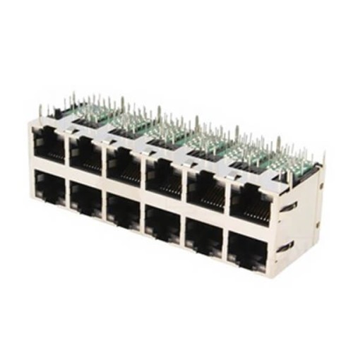 Magnetic RJ45 Connector Stackable 10/100Mbps 2x6 With LEDs Magnetic RJ45 Connector Stackable 10/100Mbps 2x6 With LEDs