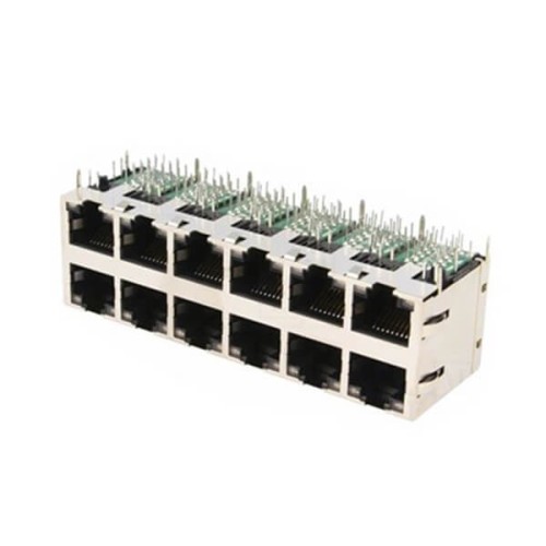 Magnetic RJ45 Connector Stackable 10/100Mbps 2x6 With LEDs Magnetic RJ45 Connector Stackable 10/100Mbps 2x6 With LEDs