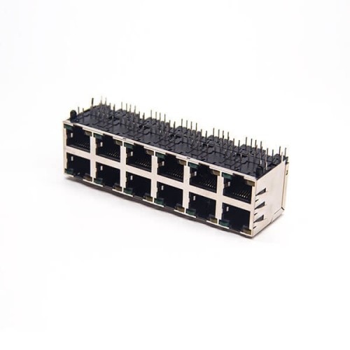 Multi Port RJ45 2x6 Right Angled 8p8c Network Shielded Jack Through Hole Multi Port RJ45 2x6 Right Angled 8p8c Network Shielded Jack Through Hole