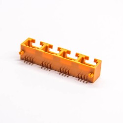 Orange RJ45 Jack Cconnector 4 Port Angled 8p8c DIP Through Hole for PCB Mount 20pcs