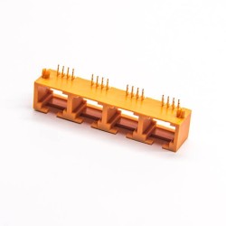 Orange RJ45 Jack Cconnector 4 Port Angled 8p8c DIP Through Hole for PCB Mount 20pcs