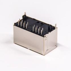 PCB Mount RJ45 Socket Ethernet Connector Straight Double Row 8P8C 1x2 Port Shielded Without LED