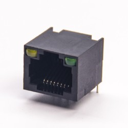 R45 with LED Right Angled Black Plastic Shell Unshielded Through Hole 20pcs