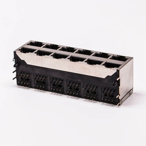 RJ45 12 Port Connector 2*6 Female Double Row R/A with Shield Without LED for PCB RJ45 12 Port Connector 2*6 Female Double Row R/A with Shield Without LED for PCB