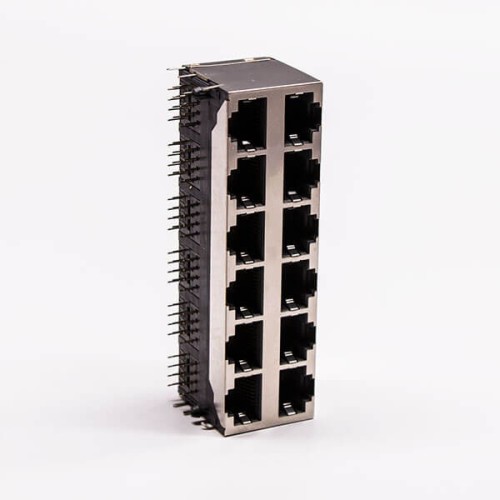 RJ45 12 Port Connector 2*6 Female Double Row R/A with Shield Without LED for PCB RJ45 12 Port Connector 2*6 Female Double Row R/A with Shield Without LED for PCB