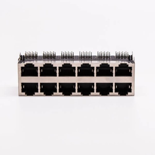 RJ45 12 Port Connector 2*6 Female Double Row R/A with Shield Without LED for PCB RJ45 12 Port Connector 2*6 Female Double Row R/A with Shield Without LED for PCB