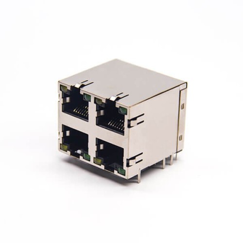 RJ45 2x2 Port 8p8c Shielded Jack Through Hole PCB Mount with LED RJ45 2x2 Port 8p8c Shielded Jack Through Hole PCB Mount with LED