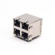 RJ45 2x2 Port 8p8c Shielded Jack Through Hole PCB Mount with LED RJ45 2x2 Port 8p8c Shielded Jack Through Hole PCB Mount with LED