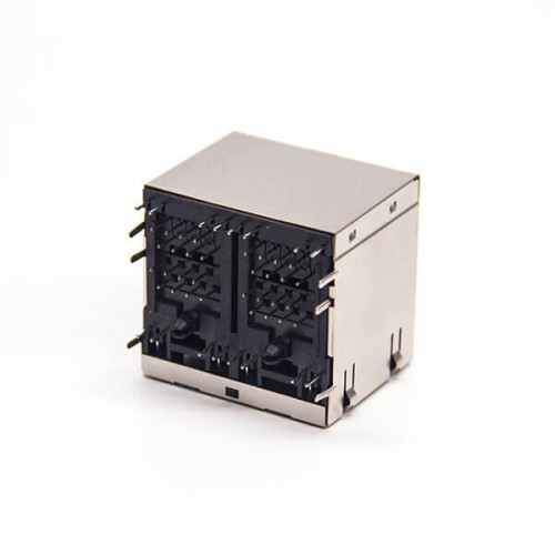 RJ45 2x2 Port 8p8c Shielded Jack Through Hole PCB Mount with LED RJ45 2x2 Port 8p8c Shielded Jack Through Hole PCB Mount with LED