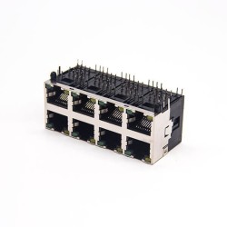RJ45 2x4 90 Degree Modular Ethernet Network Connector with LED Through Hole