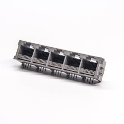 RJ45 5 Port 8P8C Jack 1x5 Right Angled Through Hole Without LED